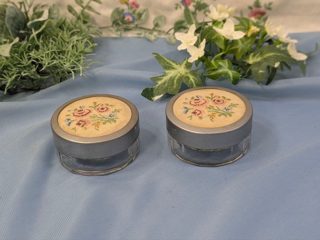 イギリス アンティーク プチポワン ガラスケース ペア２個セット