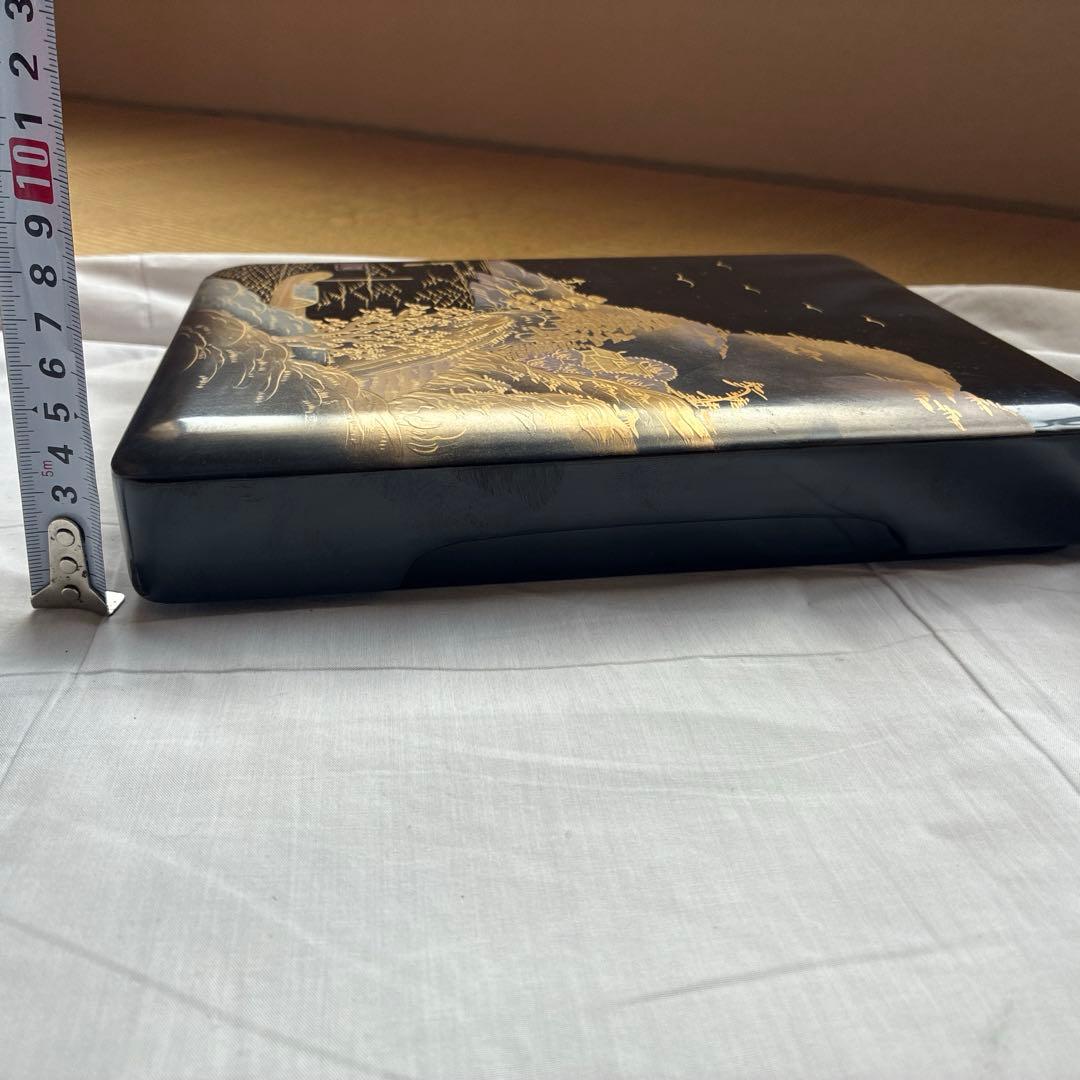 蒔絵 文箱 銘あり「峯月」在銘 和柄 漆器 小物入れ 昭和レトロ