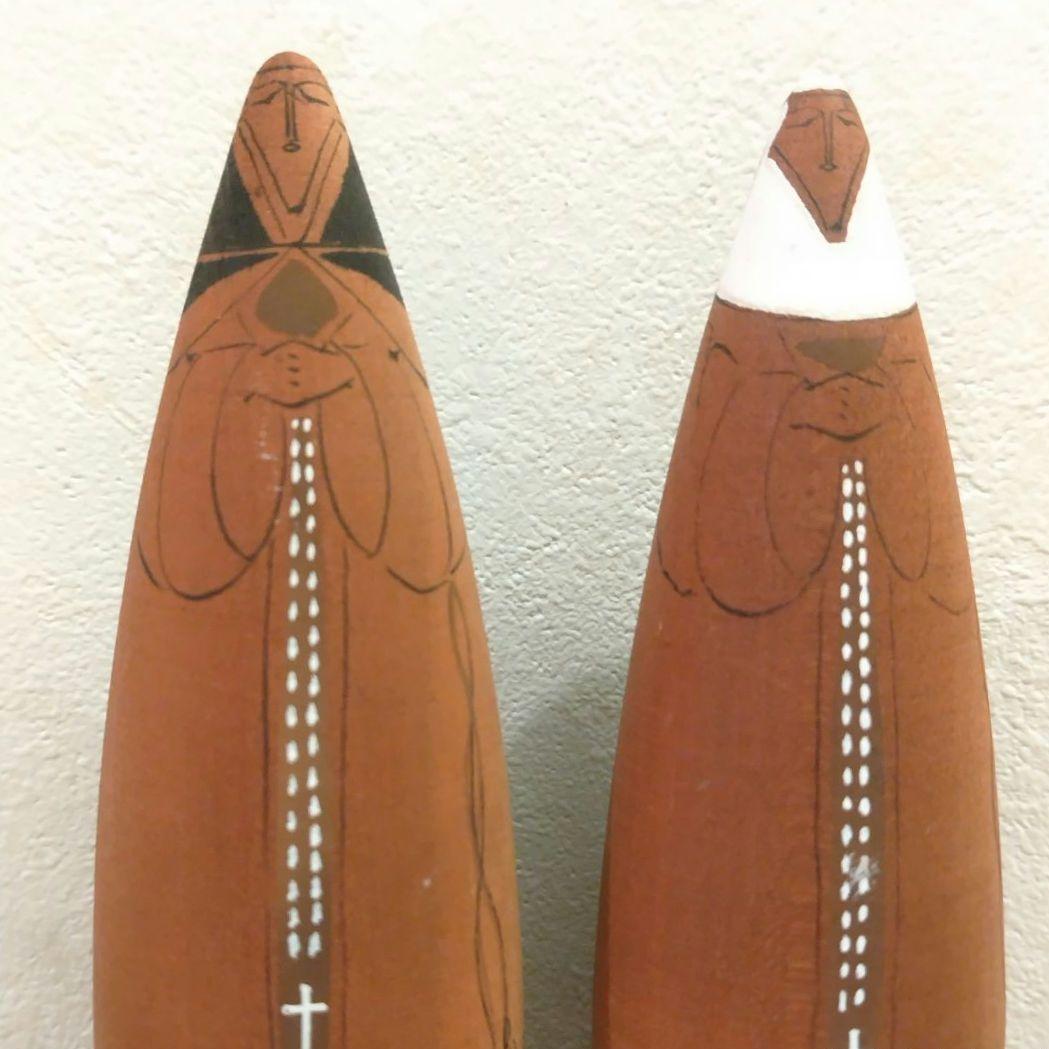当時物 函館トラピスト修道院 修道士 シスター 木彫り作家 根本勲 彫刻士４体