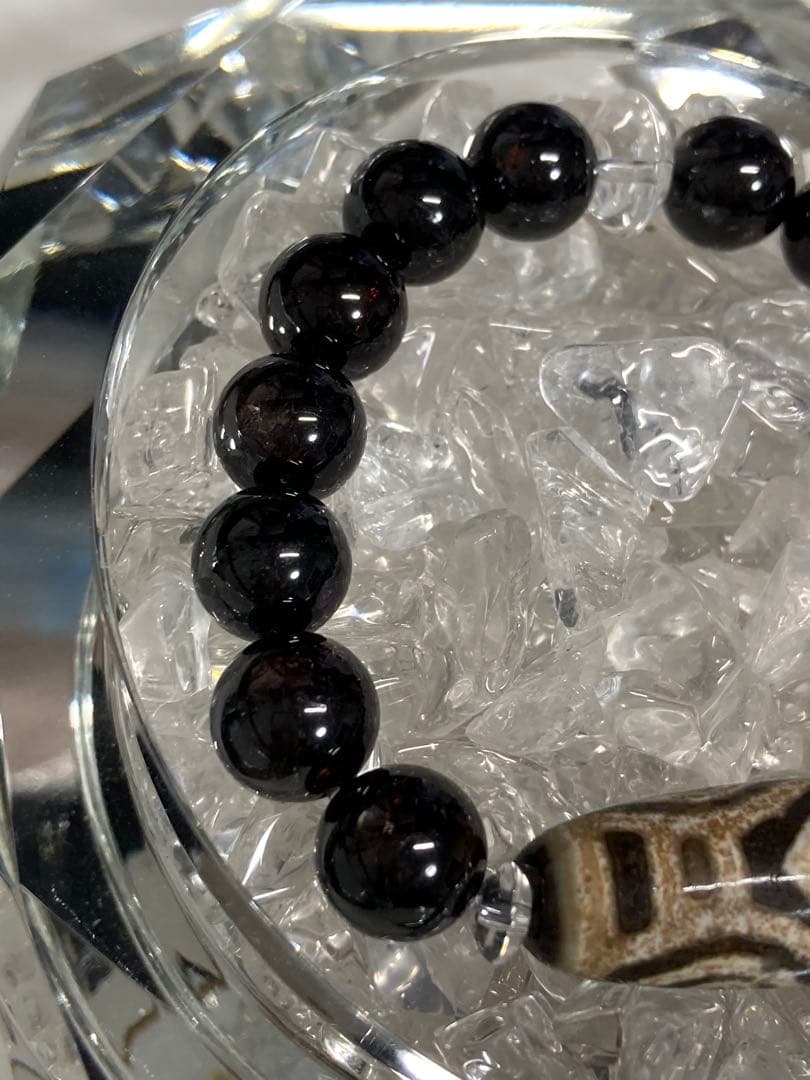 天然石　天珠　龍眼天珠　ガーネット　ブレスレット