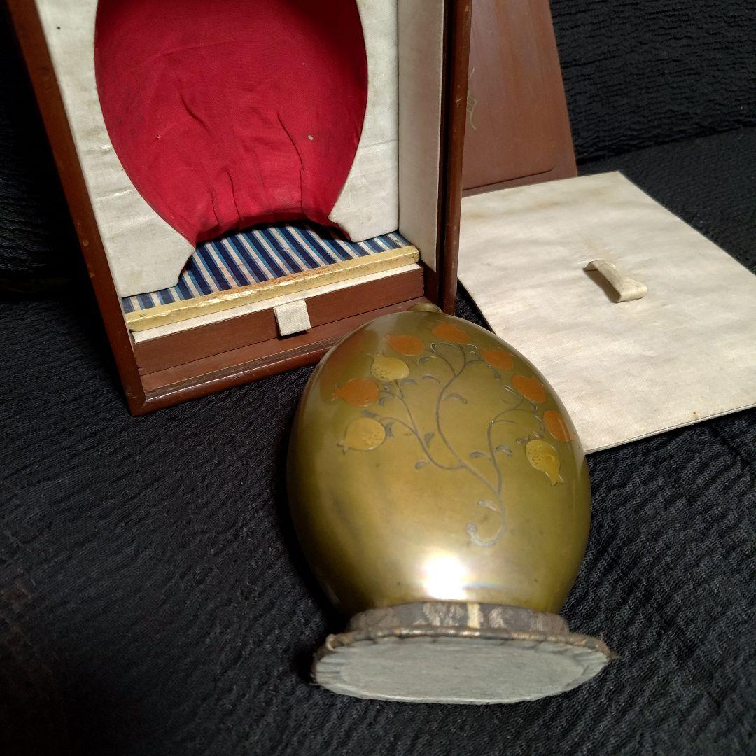 詳細不明青銅製花瓶壺？柘榴ザクロざくろ？花？模様 アート工芸品専用箱等付き