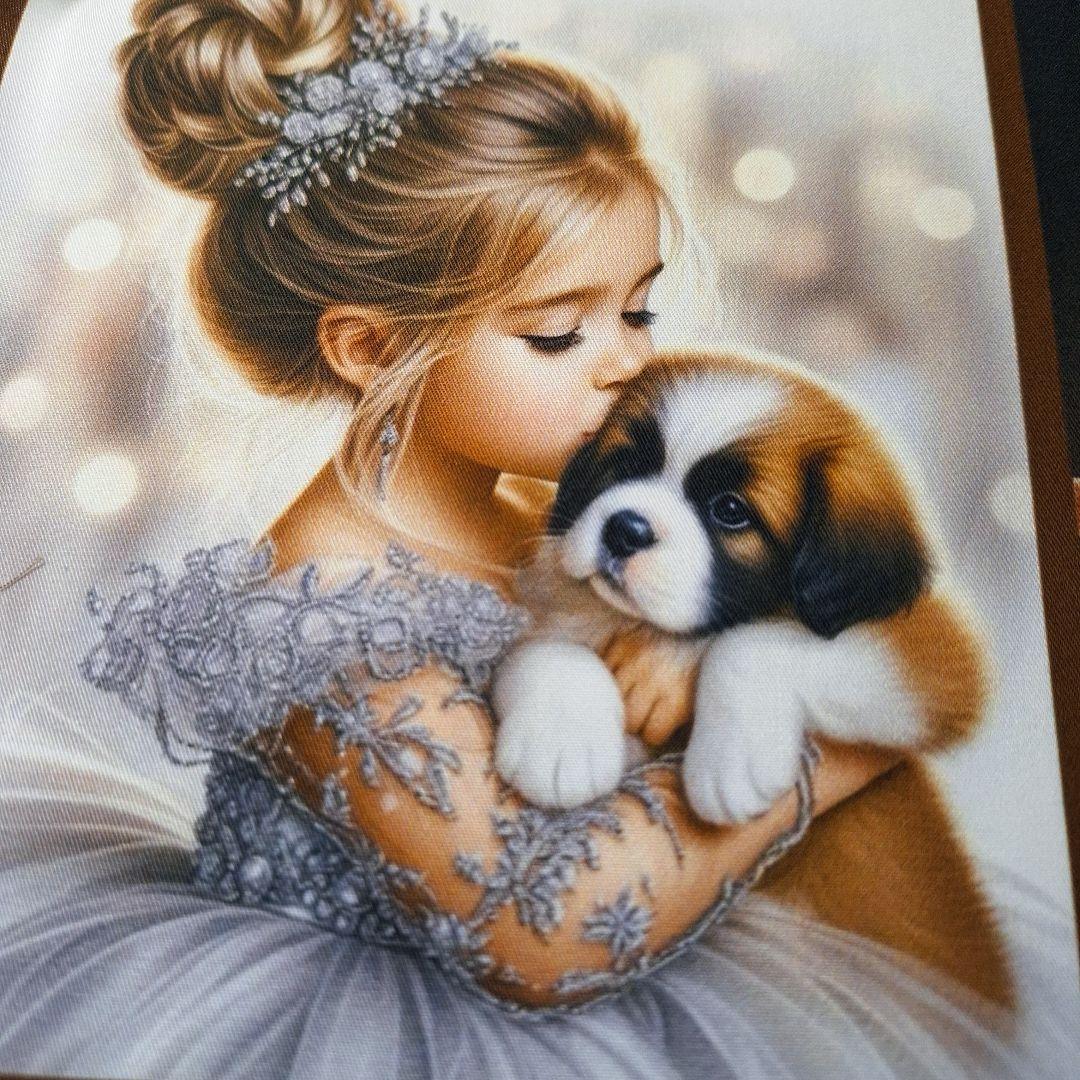 可愛い女の子と犬パネル生地　ヨーキー　ハンドメイド