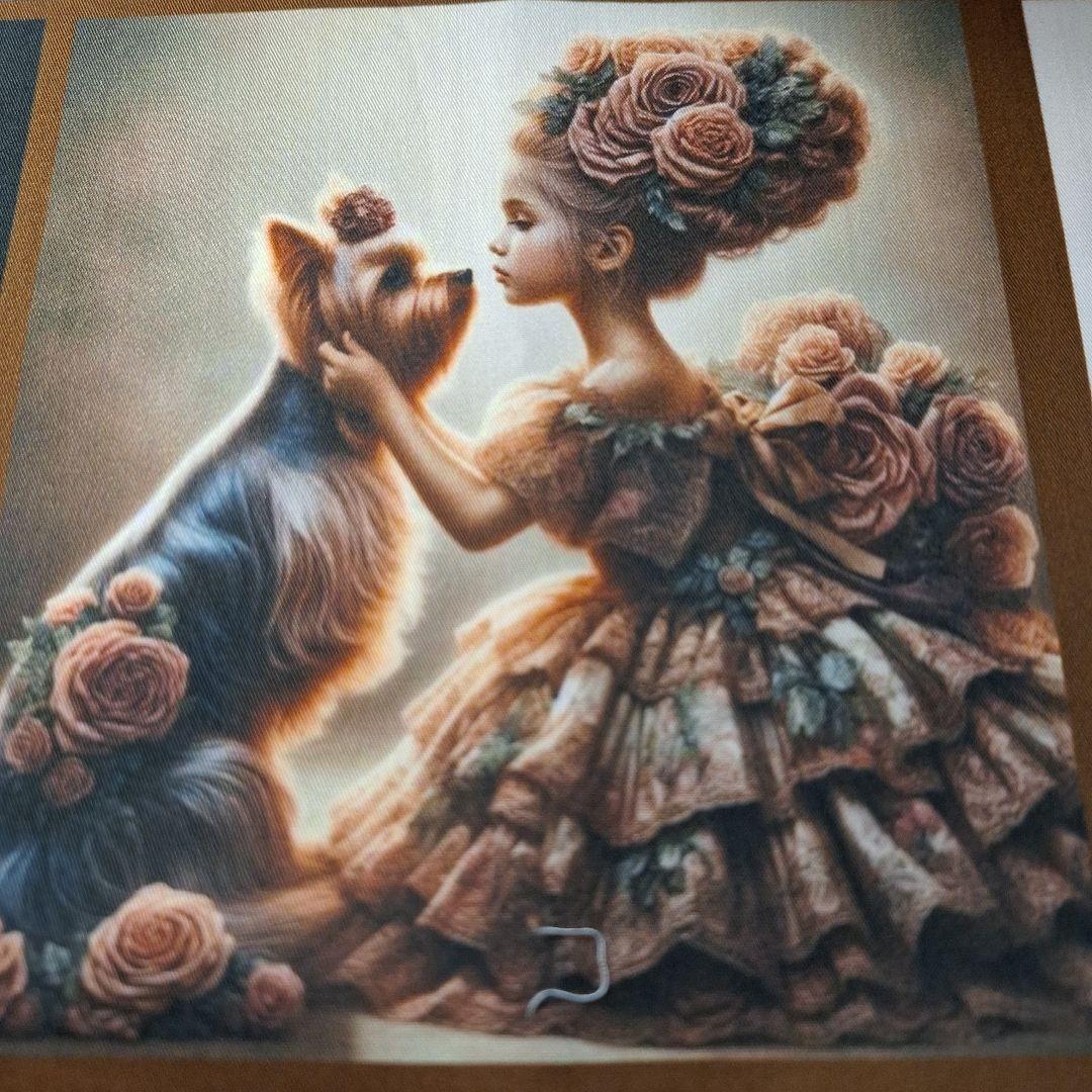 可愛い女の子と犬パネル生地　ヨーキー　ハンドメイド