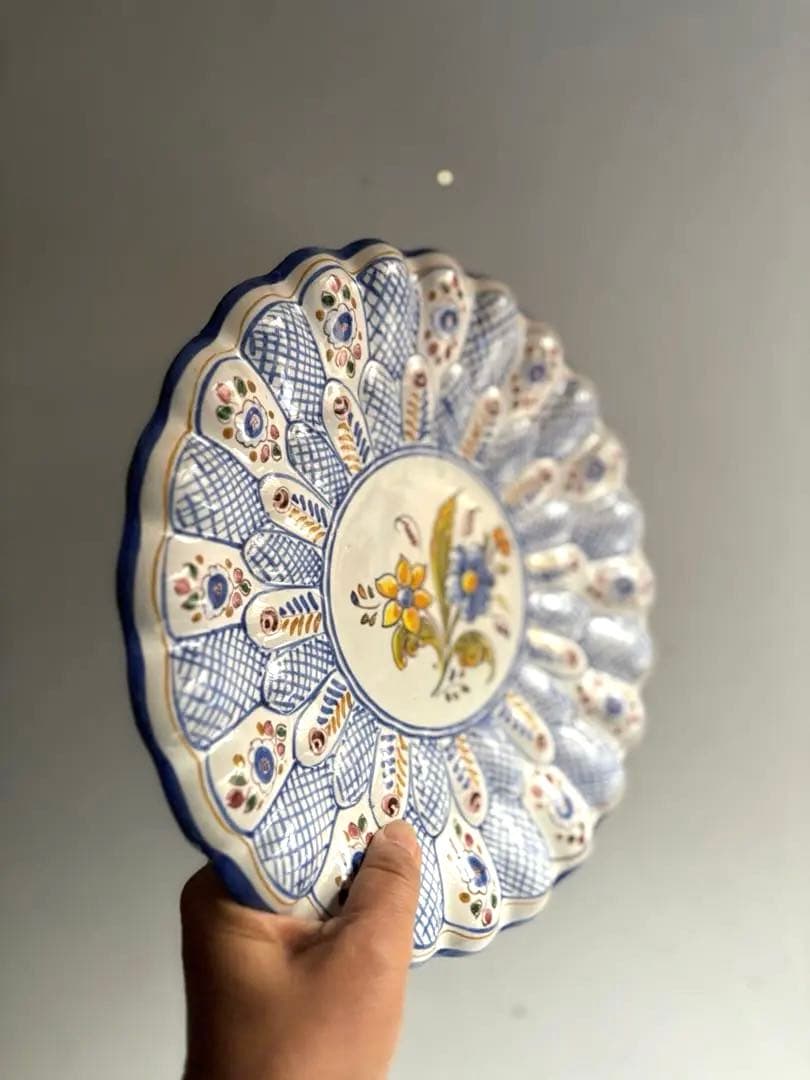 869 フランス パリ 蚤の市購入 スペイン陶器 タラベラ焼の美しい絵皿 飾り皿