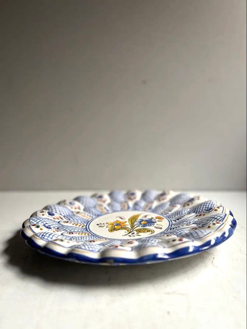 869 フランス パリ 蚤の市購入 スペイン陶器 タラベラ焼の美しい絵皿 飾り皿