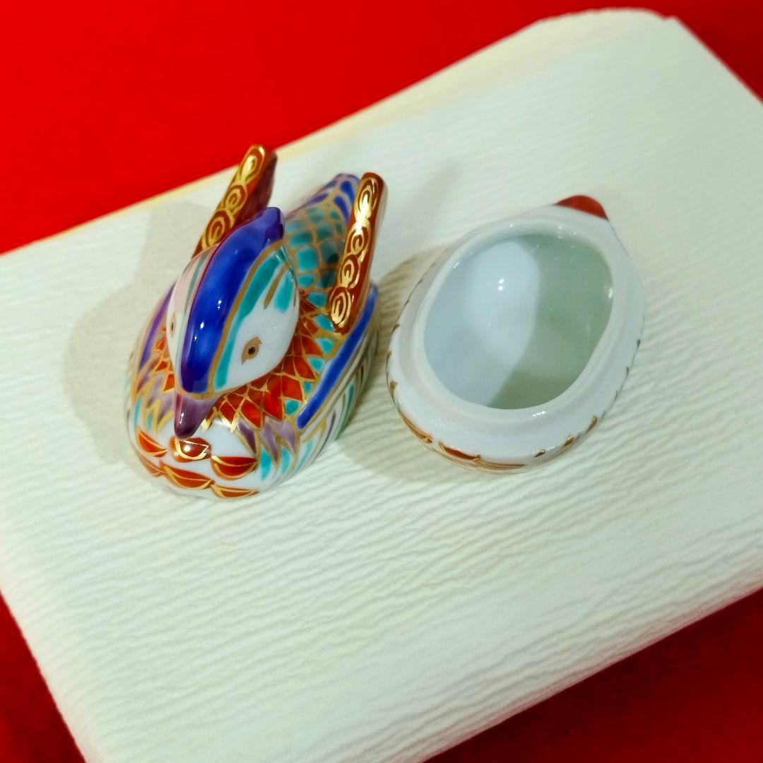 【新品⇒半額以下!!】 香合 色絵鴛鴦（おしどり） 高野 昭阿弥造 共箱 共栞