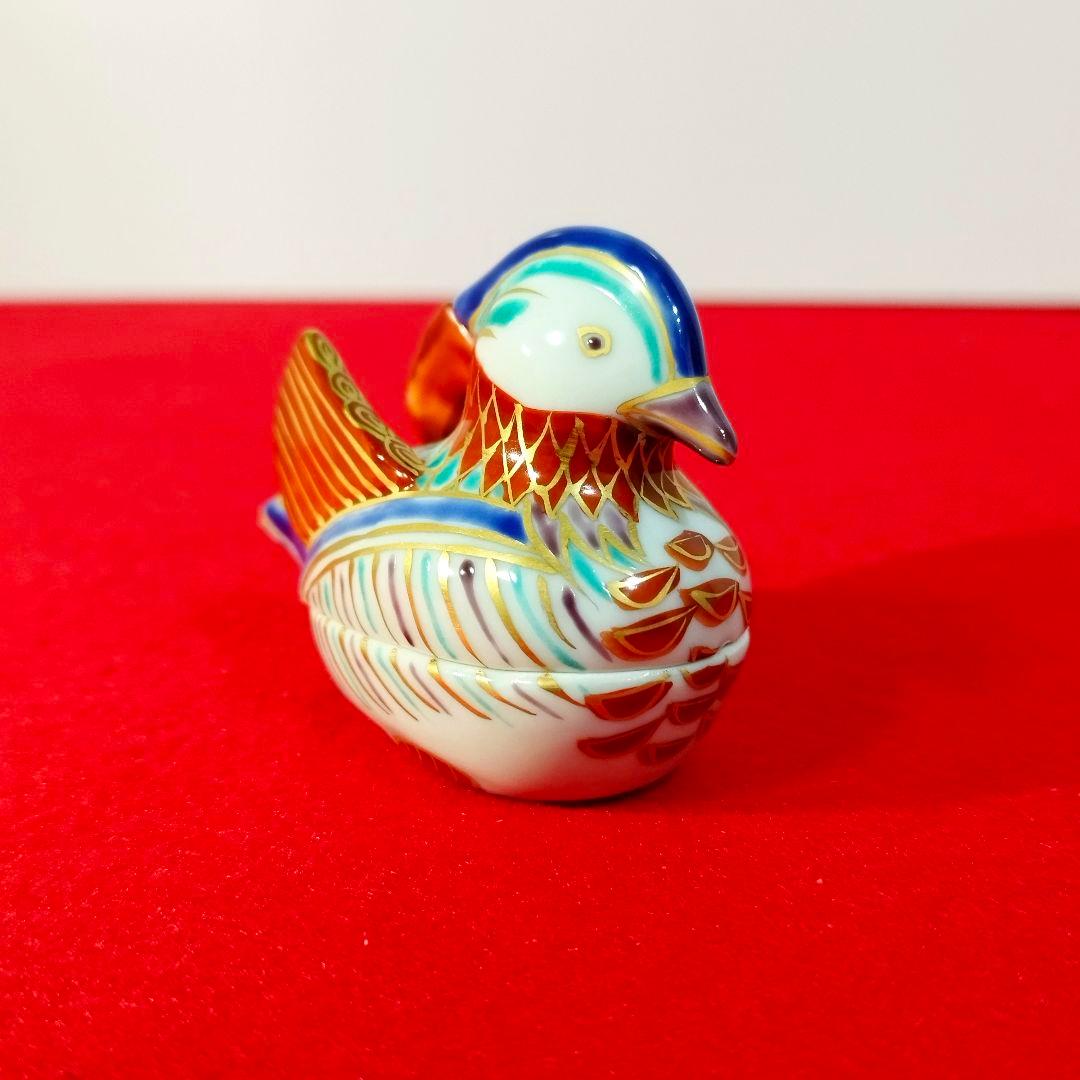 【新品⇒半額以下!!】 香合 色絵鴛鴦（おしどり） 高野 昭阿弥造 共箱 共栞