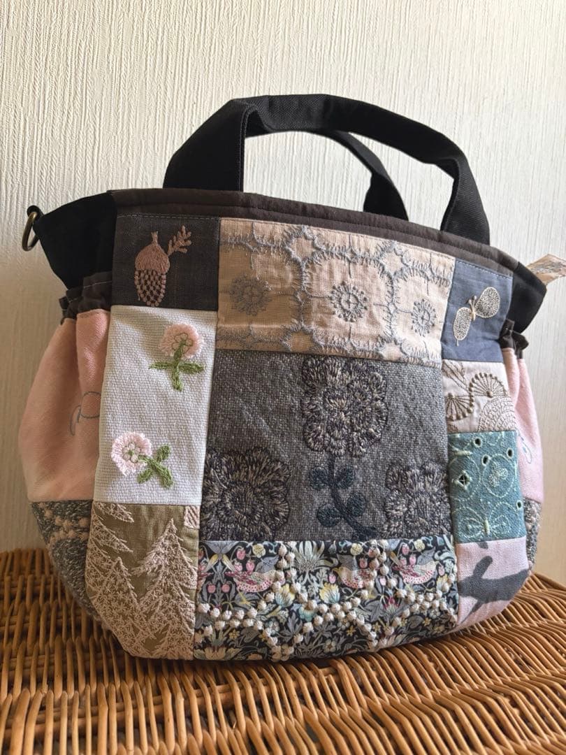 ミナペルホネン＊パッチギャザポケファスナートートL✂️ハンドメイド