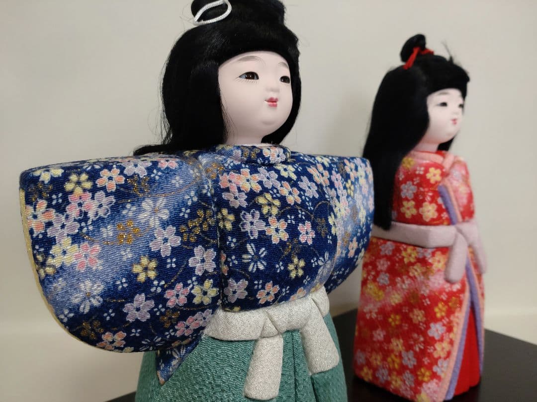 伝統工芸　江戸木目込人形　「桃春」屏風・ぼんぼり・台付き　ハンドメイド　雛人形