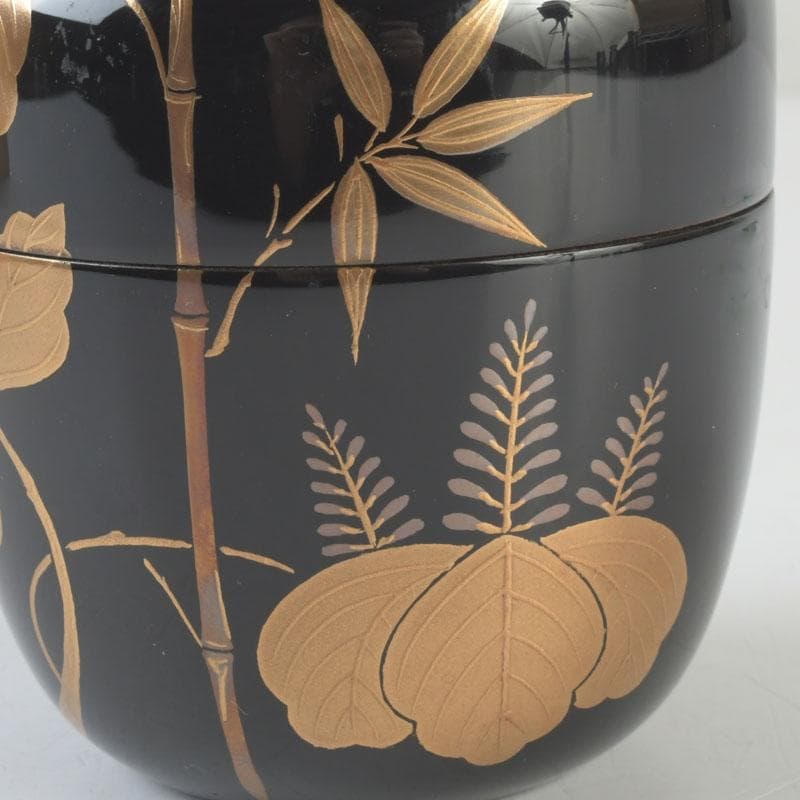 茶道具　黒塗　螺鈿装飾　桐竹蒔絵　中棗　時代箱　V　9942