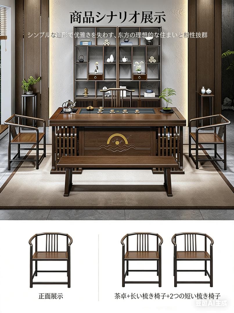 伝統的な中国風木製茶卓 218cm