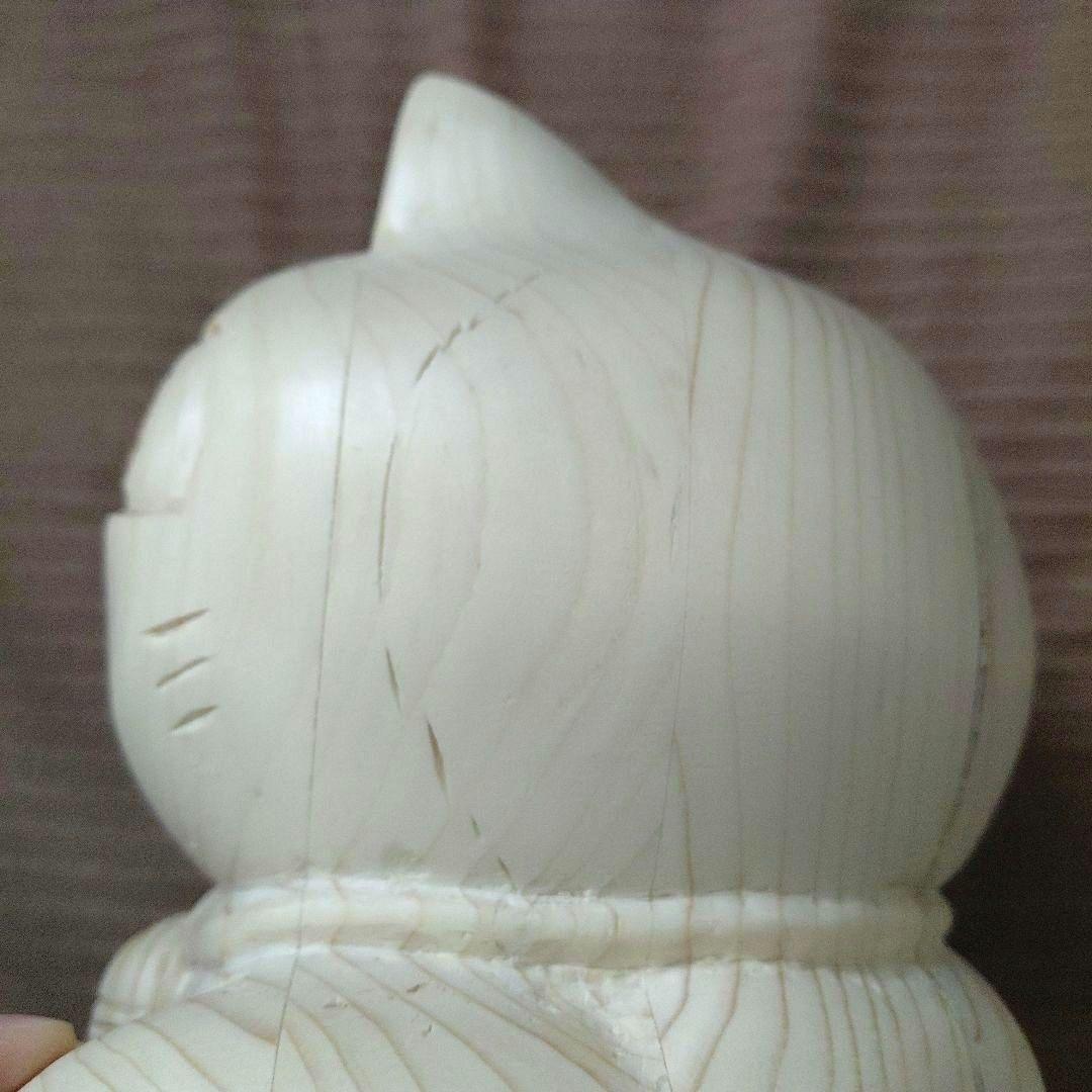 招き猫　木彫り　ハンドメイド