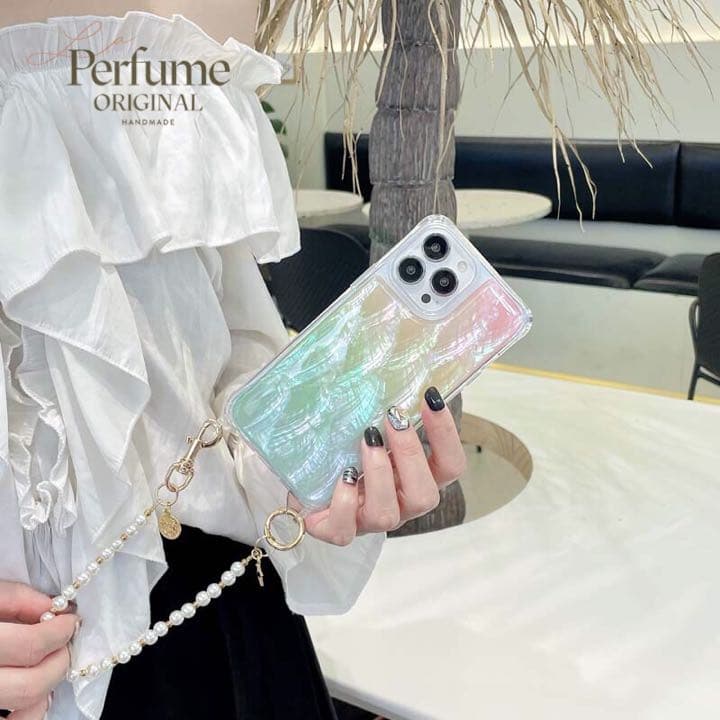 キラキラ天然シェル♡ビタミンカラー♡人工パールチェーン✨オリジナル iPhone