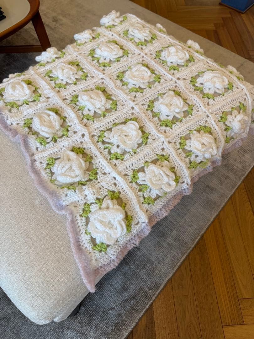 かぎ針編み バラモチーフ ブランケット